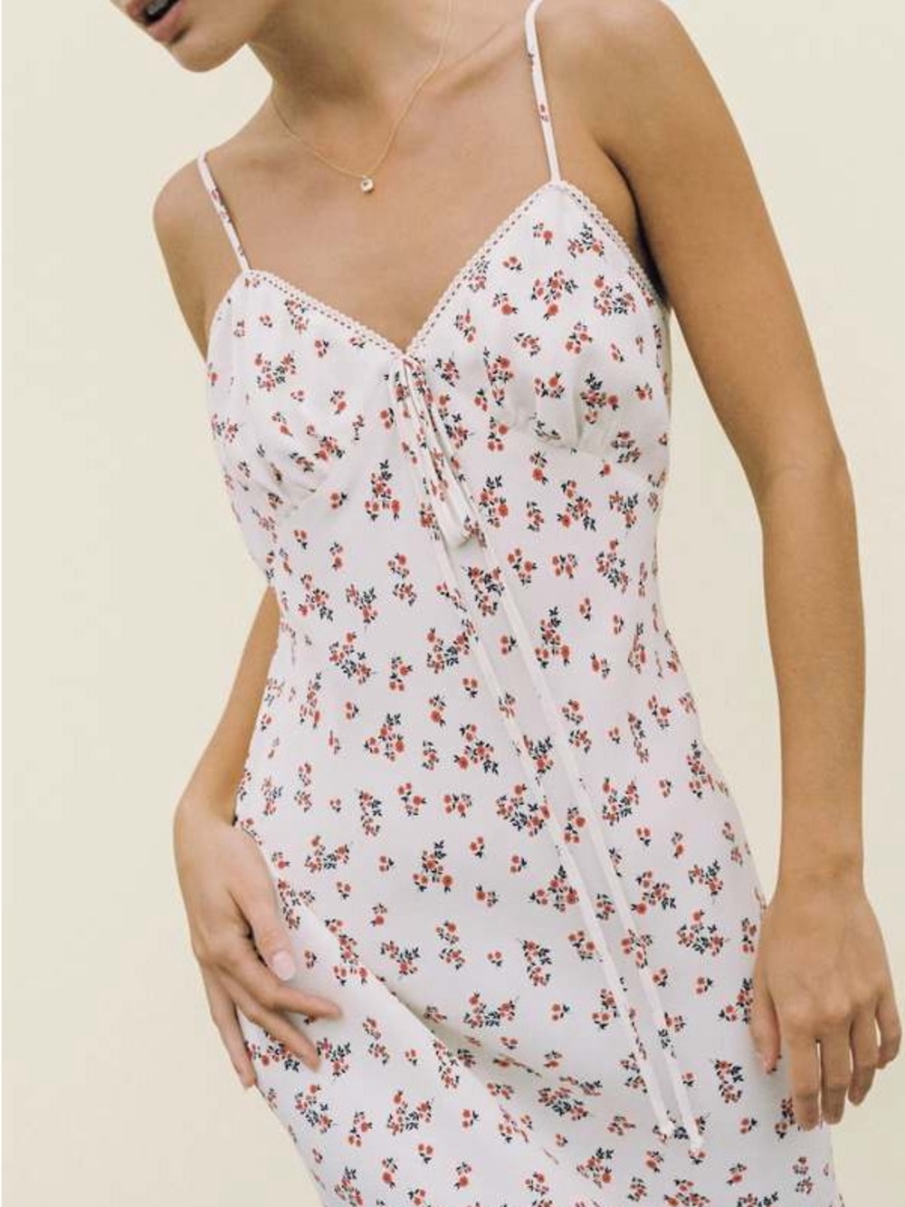 Ciao Lucia Cream Midi Dress with Red Floral Motif